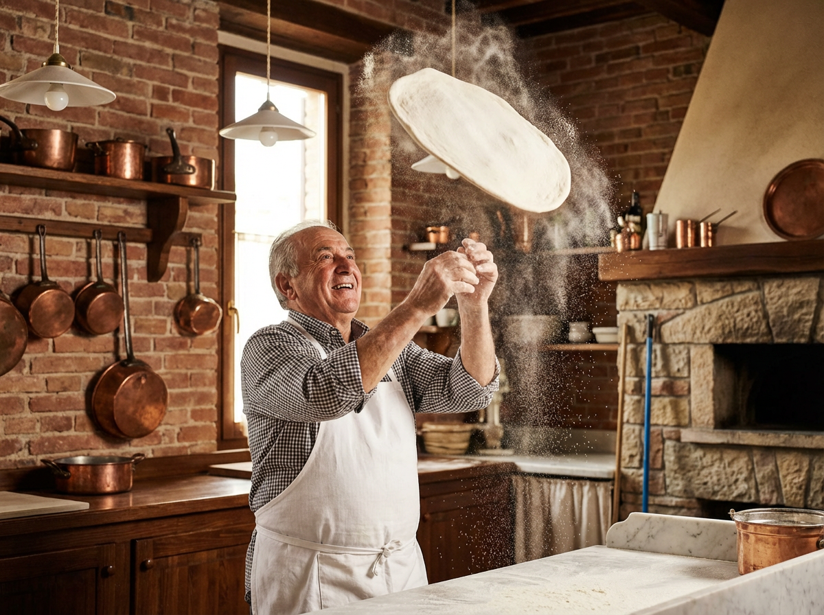 Chef tossing pizza dough